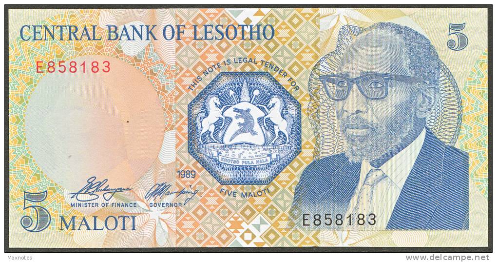 LESOTHO:  5 Maloti - 1989  - UNC - Lesoto