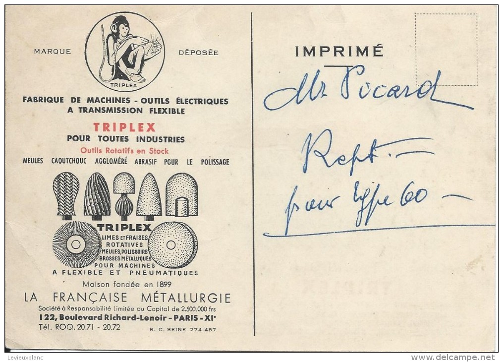 Machine à Transmission Flexible/ TRIPLEX/Limes Et Fraises Rotatives/ Bd Richard Lenoir/Paris /Vers 1955 VP702 - Petits Métiers