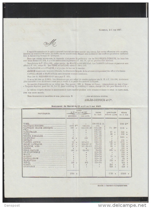 France Lettre Mouvement Du Marche 1867 Marseille - 1849-1876: Klassik