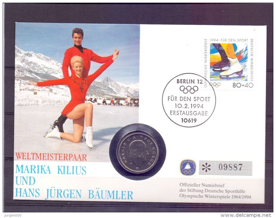 Deutsche Bundespost - Weltmeisterpaar - Offizieller Numisbrief - Erstausgabe Berlin 10/2/1994  (RM7070) - Hiver 1994: Lillehammer