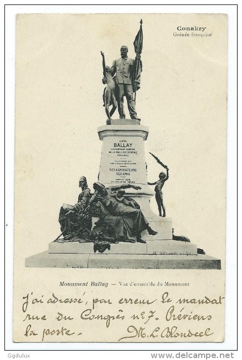 CONAKRY La Statue Du Gouverneur Ballay + Timbre Carte Ecrite En 1904 - Guinea Francese