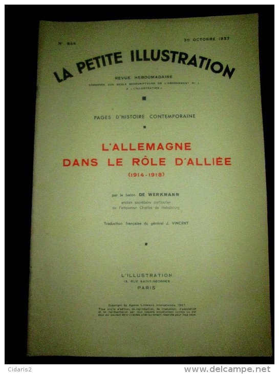 "L´ALLEMAGNE Dans Le ROLE D´ALLIEE" Baron De WERKMANN ("PETITE ILLUSTRATION" #844) Guerre War WW1 Krieg 1914-1918 ! - War 1914-18