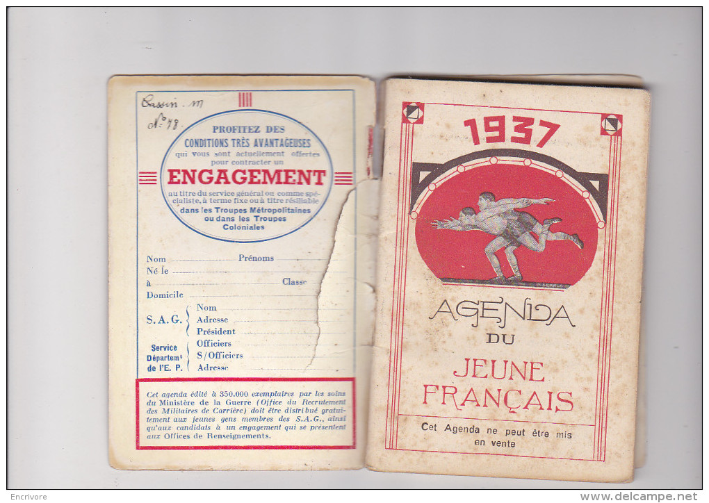 Agenda Du Jeune Français 1937 Engagement Militaire Troupes Métropolitaines Troupes Coloniales Cartes Photo Garnisons - Autres & Non Classés