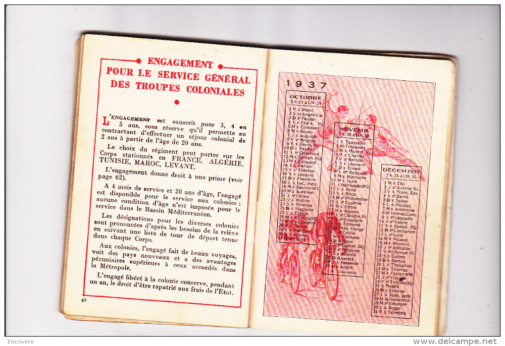 Agenda Du Jeune Français 1937 Engagement Militaire Troupes Métropolitaines Troupes Coloniales Cartes Photo Garnisons - Autres & Non Classés