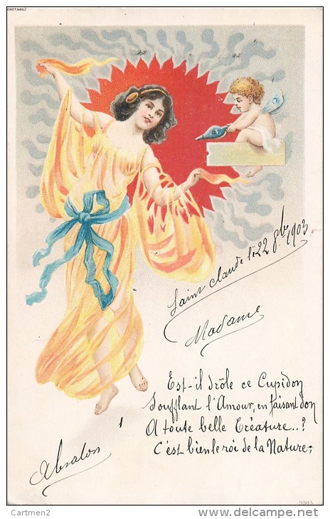 BELLE SERIE DE 3 CPA STYLE ART NOUVEAU FEMME ANGE ANGELOT MONTGOLFIERE LUTIN DANSE ANGEL 1900 Mucha Kirchner - Antes 1900