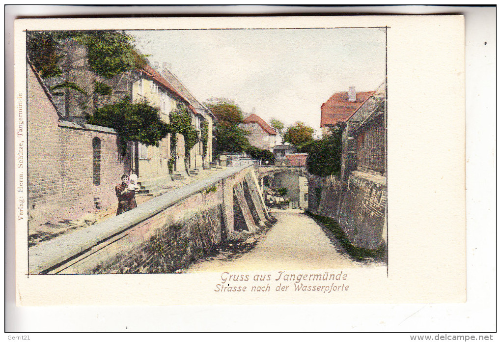 0-3504 TANGERMÜNDE, Strasse Nach Der Wasserpforte, Ca. 1905, Color - Tangermuende