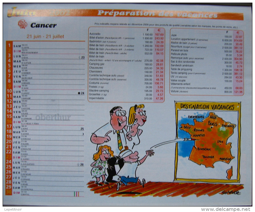 Calendrier La Poste 2002 Dessin Schwartz Spécial Euro Haute-Saône Belfort - Tamaño Grande : 2001-...