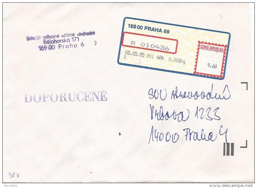 Czech Republic 1995 Praha Post Office Meter Franking Label EMA Domestic Cover - Brieven En Documenten