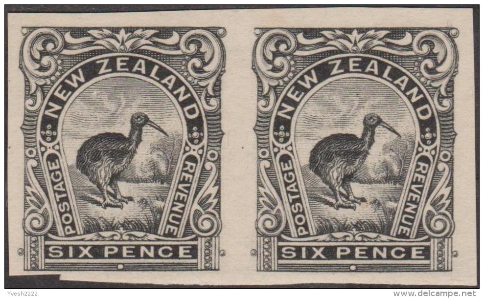 Nouvelle Zélande 1907 Y&T 131, Mi 119. Essai En Paire. Kiwi (Apterygiformes), Oiseau Incapable De Voler, Format Réduit - Kiwi