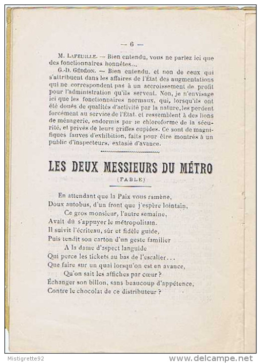 Théâtre TRISTAN BERNARD Le Poil Civil N° 14, 8 Juillet 1915 Organe Hebdomadaire De Quelques Immobilisés. Métro. - Guerre 1914-18