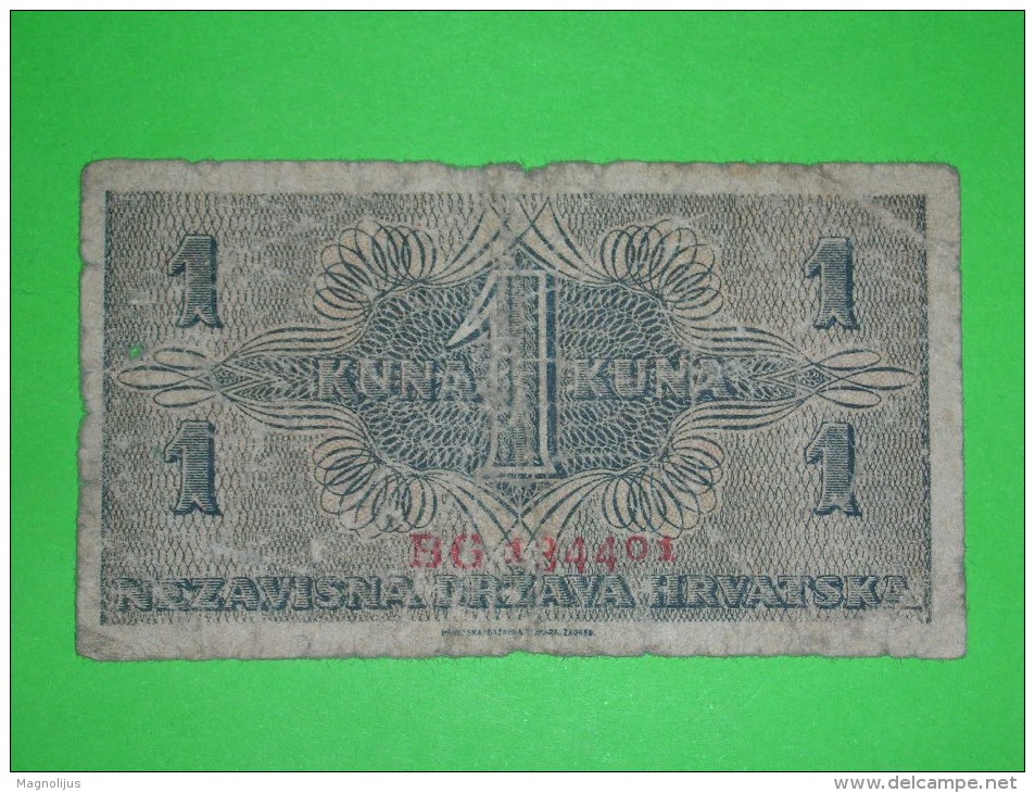 Croatia,NDH,1 Kuna,WW II,banknote,paper Money,bill,geld,vintage - Croatie