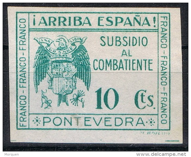 Sello Subsidio Combatiente PONTEVEDRA  10 Cts Sin Dentar, Papel Banco, Sofima 17 * - Spanish Civil War Labels