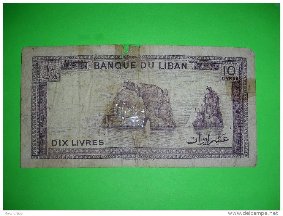 Lebanon,Liban,dix Livres,10 Livres,banknote,paper Money,bill,geld,vintage,damaged - Liban
