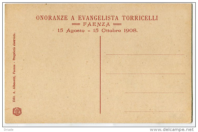 CARTOLINA ONORANZE A EVANGELISTA TORRICELLI FAENZA ANNO 1908 ILLUSTRATORE HOHENSTEIN - Faenza