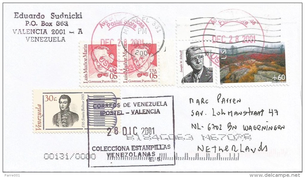 Venezuela Via USA 2001 Bolivar Double Franking Same Day Postal Store Cover - Venezuela