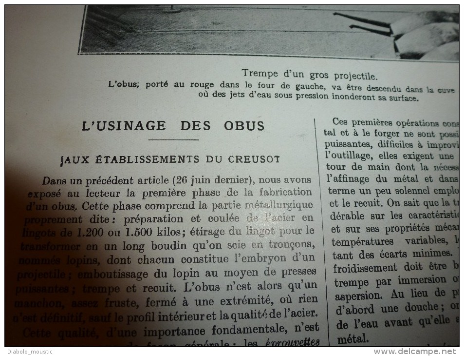 1915 GUERRE MONDIALE :Usinage Des Obus Aux Usines Schneider Du Creusot Depuis Les Petit Jusqu´aux Obus De 500kg ;St-Cyr - L'Illustration