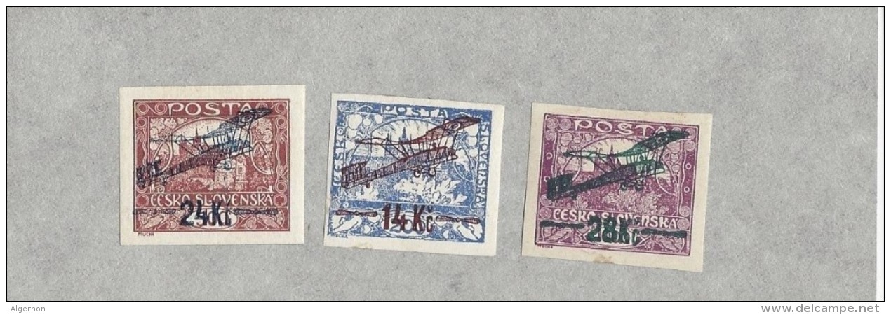 10694 - Tchécoslovaquie Poste Aérienne N° 1-3  Avec Charnières  (Attestation Cueni 1955) - Luftpost