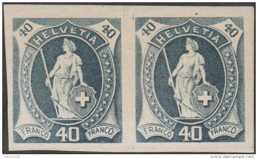 Suisse 1904 Y&T 92. Helvetia Debout 40 C En Paire, Essai. Non Dentelés, Gris-vert - Ungebraucht