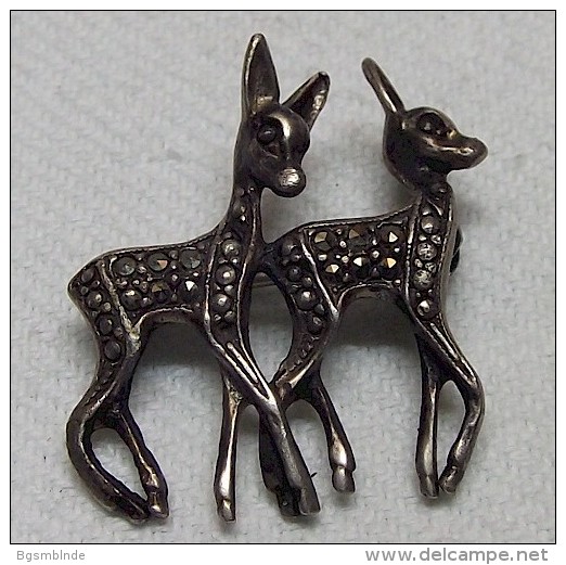 Antike Brosche Mit Markasiten - Silber 835 - Rehe - Broches