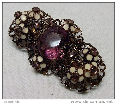 Antike Modeschmuck-Brosche Mit Amethysten - Spille