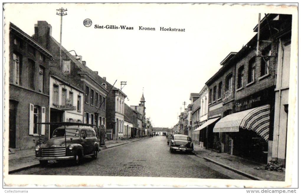 St Gillis Waas  6 CP   SHeerenstr Afspanning De Oude Kroon     Kerkstr    Kronen Hoekstr    Flandria Weverij  Kerk - Sint-Gillis-Waas