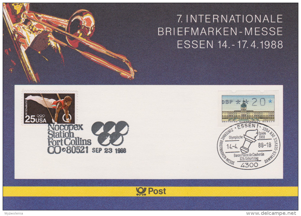 Sp 120) Coubertin, Olympia Seoul1988: SSt Essen, Fort Collins Ua; Briefmarken Aus USA Und Korea Süd: Turnen, Tennis - Ete 1988: Séoul