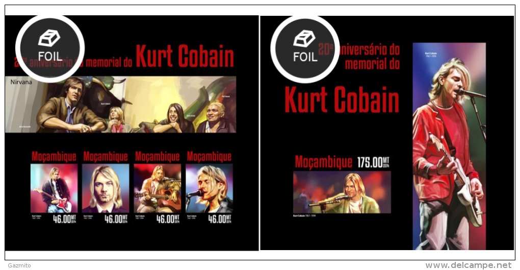 Mozambico 2014, Music, Kurt Cobain, 4val In BF +BF  IMPERFORATED - Singers