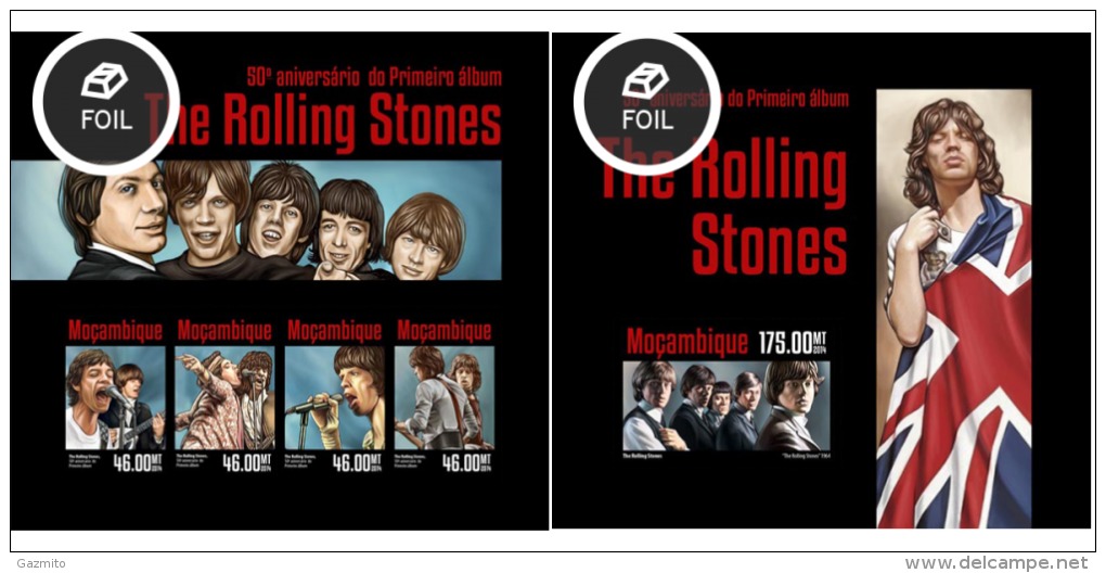 Mozambico 2014, Music, Rolling Stones, 4val In BF +BF  IMPERFORATED - Sänger
