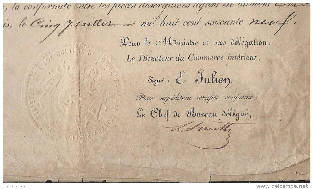 Brevet D´Invention De 15 Ans/Garniture Métallique De Locomotives à Vapeur/Labroue/Bordeaux/1 869  DIP20 - Diplômes & Bulletins Scolaires