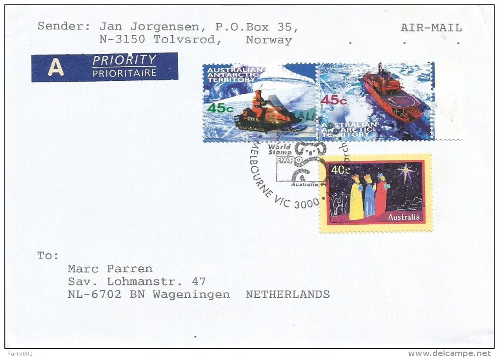 AAT Antarctic 1999 Melbourne World Stamp Expo Snow Scooter Polar Ship Cover - Covers & Documents