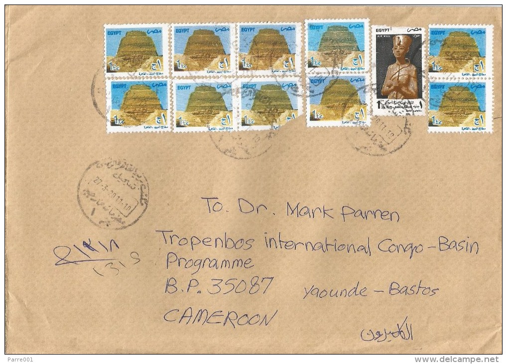 Egypt 2011 Pyramid Pharao Barcoded Registered Cover Via France To Cameroon - Brieven En Documenten