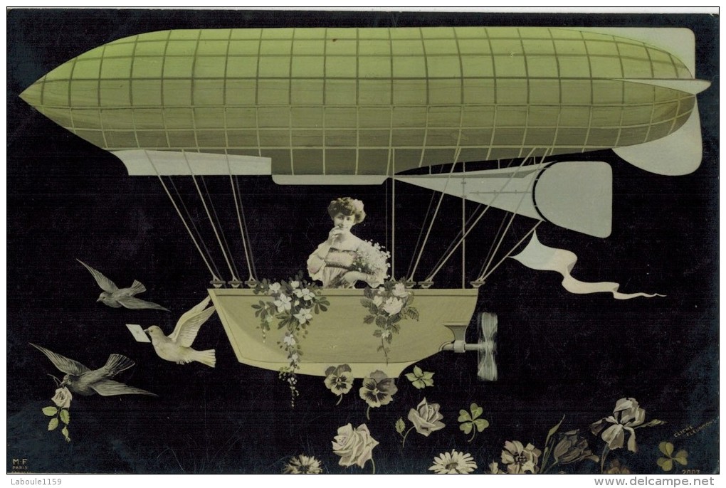 FANTAISIE TRANSPORT DIRIGEABLE FEMMES FRAU LADY Illustrateur FLEURMONT : FEMME SURREALISME PHOTOMONTAGE MONTGOLFIERE - Luchtschepen