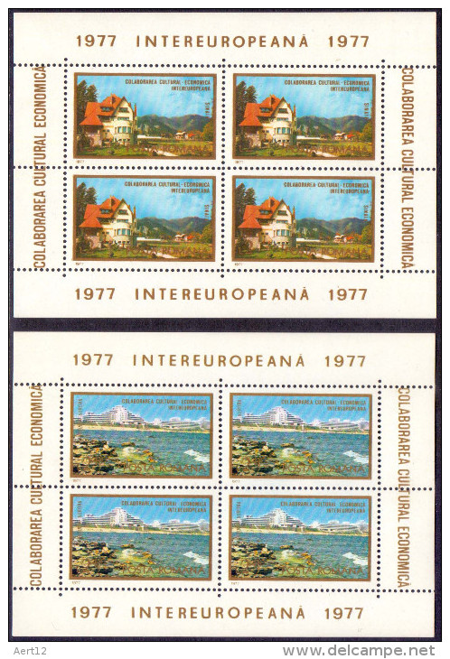 ROMANIA, 1977, Inter-European Cultural And Economic Cooperation, 2 Sheets, 4 St./sheet, MNH (**), LPMP/Sc. 936a/2724-25 - Hotel- & Gaststättengewerbe