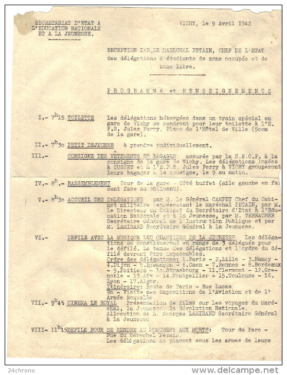 Regime De Vichy: Hommage Etudiants Au Marechal Petain 9 Avril 1942, Jerome Carcopino, Marechal Petain Et General Laure - Guerre, Militaire