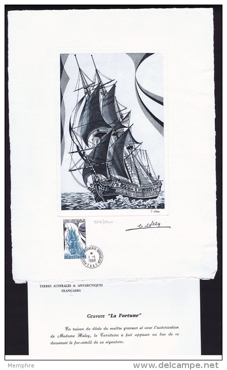 1988   Voilier &laquo;La Fortune&raquo;  Lithographie Grand Format Par Le Graveur Claude Haley  25 X 332 Cm Tirage Limit - Geschnittene, Druckproben Und Abarten