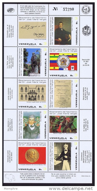 1986  Bicentenaire De La Naissance De Dr José Maria Vargas  Bloc De 10 Et Bloc Feuillet ** MNH - Venezuela