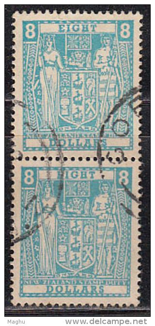 8s Pair,  Postal Fiscal Used, Wmk Sideways, New Zealand , - Fiscali-postali