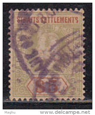 $5.00 Edward, Wmk Multi Crown, Fiscal / Revenue, Used 1906 Series, (1909), Straits Settlements, Malaya. - Straits Settlements