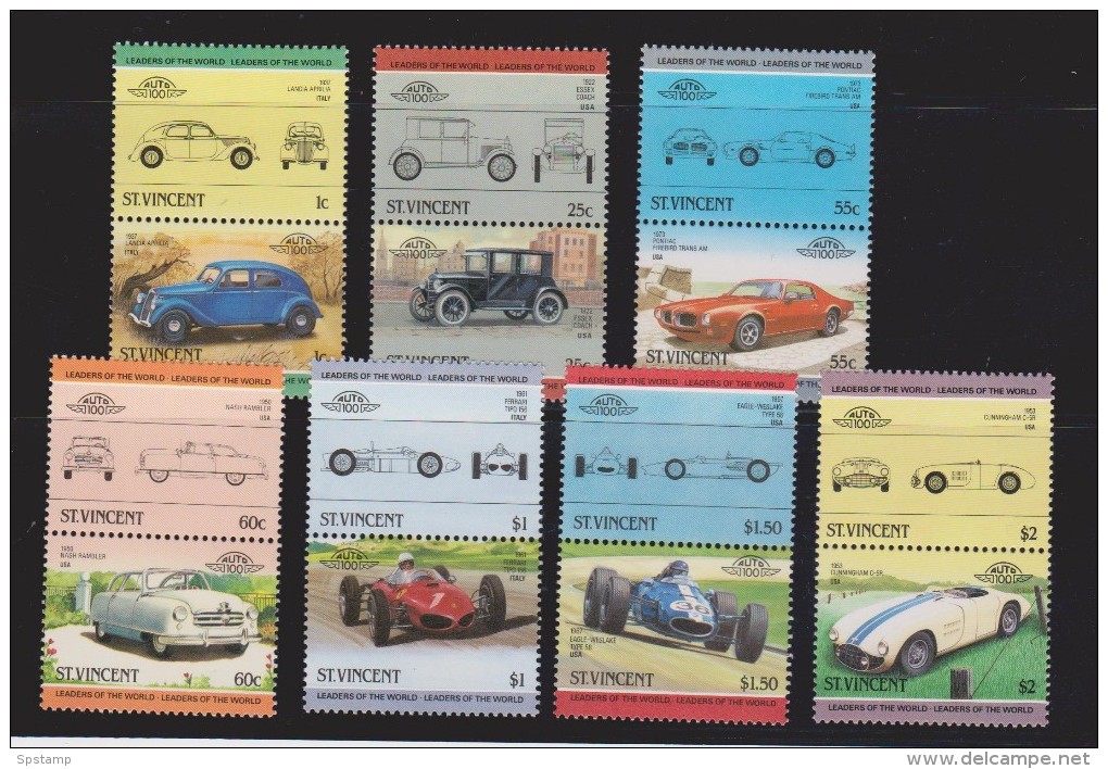 St Vincent 1985 Classic Car Automobile Set Of 7 Pairs MNH - St.Vincent (1979-...)