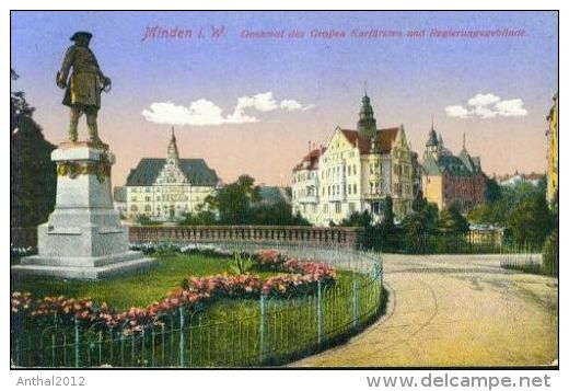 Litho Minden Westfalen Regierungsgebäude Denkmal 31.5.1915 Feldpost Gütersloh - Minden