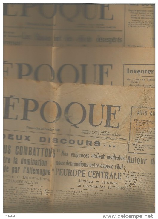 3 Journaux L' Epoque 1940  14-23-25 Février - Autres & Non Classés