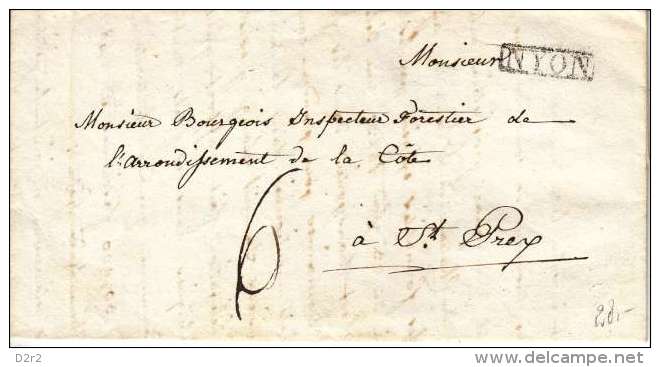 LETTRE A MONSIEUR BOURGEOIS INSPECTEUR FORESTIER-CACHET LINEAIRE DENYON-8.06.1830-TAXEE 6-TTB - ...-1845 Prephilately
