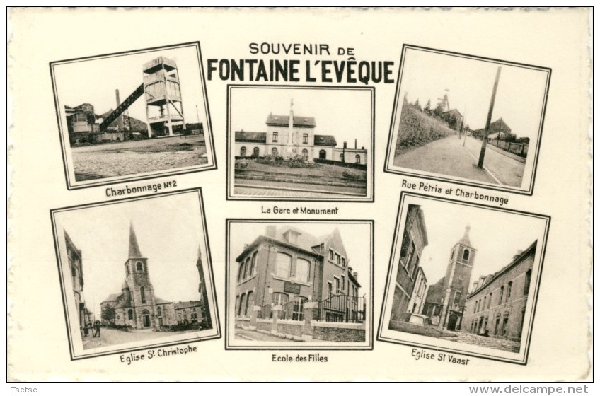 Fontaine-L'Evêque - Souvenir De ... - Carte Multivues, Charbonnage, Gare , Etc ... ( Voir Verso ) - Fontaine-l'Evêque