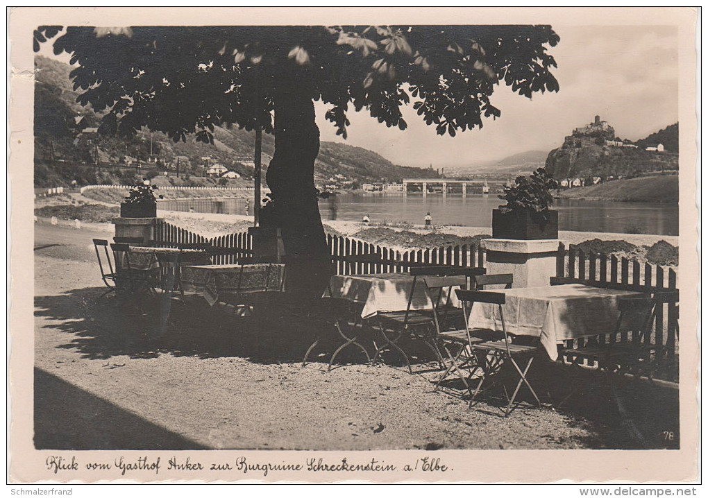 AK Aussig Wannow Usti Vanov Blick Vom Gasthof Anker Zur Burgruine Schreckenstein Strekov Birnai Eisenbahn Bahnhof ? - Sudeten