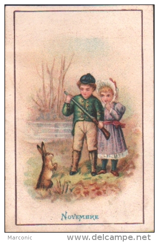 Chromo Chocolat DUROYON - Chicorée à La Ménagère - Novembre  - Enfants, Chasseurs, Lapin - Duroyon & Ramette