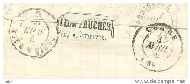 Yvt N°29 / Lac De Bergerac Gc 447 Pour Corre Haute Saone En  Avril 1869  - Aab6502 - 1849-1876: Classic Period