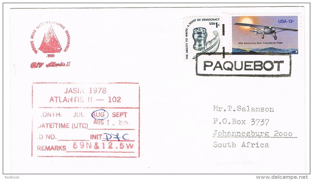 RB 1005 - 1978 USA  Paquebot Atlantis II  Ship Letter 14c Rate To South Africa - Lettres & Documents