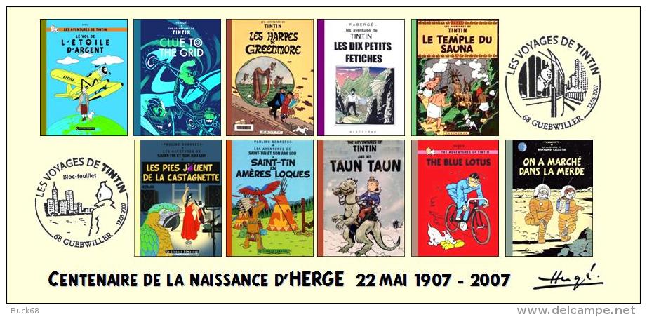 FRANCE 2007 N°28 Albums Fictifs + 2 Cachets Premier Jour FDC TINTIN KUIFJE TIM HERGE GUEBWILLER - Hergé