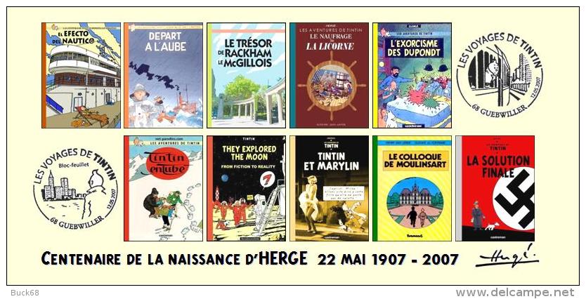 FRANCE 2007 N°34 Albums Fictifs + 2 Cachets Premier Jour FDC TINTIN KUIFJE TIM HERGE GUEBWILLER - Hergé