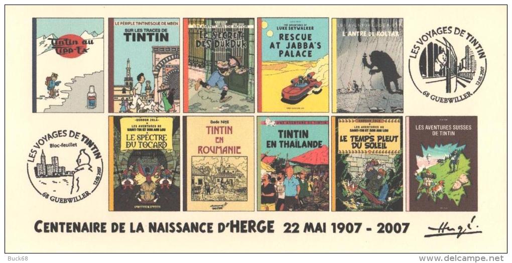 FRANCE 2007 N°46 Albums Fictifs + 2 Cachets Premier Jour FDC TINTIN KUIFJE TIM HERGE GUEBWILLER - Hergé